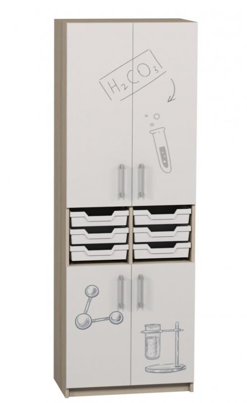 Шафа для предметних кабінетів з фотодруком «Фізика/Хімія/Біологія», АНШАР ГРУП (7706+Ф), 702х405х2115 мм, з 12-ма пластиковими лотками розміру 312х377х75 мм